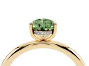 Fancy Green Pear Cut Diamond Solitaire Ring Set in Yellow gold with Thin Band and Prong Setting
