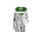 Fancy Green Princess Cut Diamond Solitaire Ring Set in Platinum with Layered Twist Pavé Band