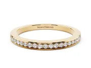 Round Lab-Grown Diamond Pavé Half Eternity Wedding Band | Raised Side Walls | Yellow Gold
