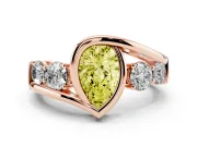 Fancy Yellow Pear Cut Diamond Bezel Bypass Ring Set in Rose gold with Round Accents