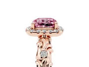 Cushion Cut Leaf Halo Engagement Ring Setting for a Fancy Pink Lab-Grown Diamond | Bezel Accents | Rose Gold