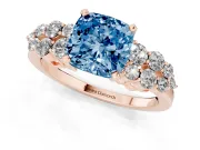 Cushion Cut Side Stone Engagement Ring Setting for a Fancy Blue Lab-Grown Diamond | Shoulder Clusters | Rose Gold