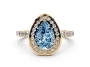 Pear-Shaped Bezel-Rim Halo Engagement Ring Setting for a Fancy Blue Lab-Grown Diamond | Pave Band | Yellow Gold