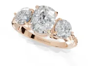 Cushion Cut Three Stone Engagement Ring Setting | Tapered Pave Band | Rose Gold