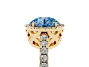 Round Halo Engagement Ring Setting for a Fancy Blue Lab-Grown Diamond | Half Pave Band | Yellow Gold