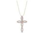 Round Lab-Grown Diamond Pavé Cross Pendant Necklace | Open Marquise Arms | Rose Gold