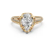 Pear Cut Diamond Pavé Split Shank Solitaire Ring Set in Yellow gold with Prong Setting