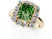 Radiant Cut Cluster Halo Engagement Ring Setting for a Fancy Green Lab-Grown Diamond | Large Round Accents | Yellow Gold
