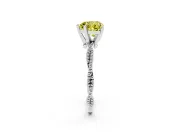 Fancy Yellow Heart Cut Diamond Solitaire Ring Set in Platinum with Twisted Band and Bead Prong Setting