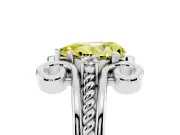 Fancy Yellow Pear Cut Diamond Twisted Band Solitaire Ring Set in White gold with Scroll Prongs