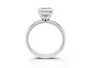 Asscher Cut Diamond Solitaire Ring Set in Platinum with Milgrain and Black Enamel X Pattern Band