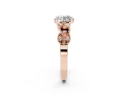 Round Cut Diamond Milgrain Leaf Band Solitaire Ring Set in Rose gold with Accent Stones and Prong Setting