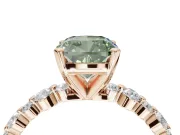 Cushion Cut Pavé Solitaire Engagement Ring Setting for a Fancy Green Lab-Grown Diamond | Alternating Accents | Rose Gold