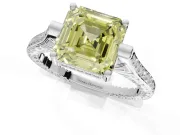 Asscher Cut Vintage Cathedral Engagement Ring Setting for a Fancy Yellow Lab-Grown Diamond | Carved Band | Platinum