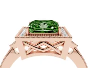 Princess Cut Milgrain Halo Engagement Ring Setting for a Fancy Green Lab-Grown Diamond | Graduated Pavé | Rose Gold