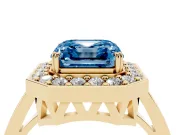 Asscher Cut Halo Engagement Ring Setting for a Fancy Blue Lab-Grown Diamond | Polished Halo Rim | Yellow Gold
