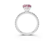 Fancy Pink Heart Cut Diamond Pavé Solitaire Ring Set in Platinum with Round Band and Prong Setting