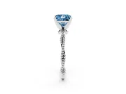 Fancy Blue Princess Cut Diamond Solitaire Ring Set in White gold with Twisted Band and Bead Prong Setting