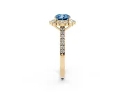 Cushion Cut Scalloped Halo Engagement Ring Setting for a Fancy Blue Lab-Grown Diamond | Single Row Pave | Yellow Gold