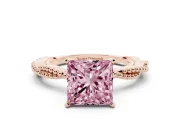 Princess Cut Twisted Engagement Ring Setting for a Fancy Pink Lab-Grown Diamond | Beaded Twist | Rose Gold