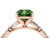 Fancy Green Cushion Cut Diamond Solitaire Set in Rose gold with Side Baguettes and Channel Set Band
