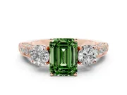 Emerald Cut Three Stone Engagement Ring Setting for a Fancy Green Lab-Grown Diamond | Graduated Pave Band | Rose Gold