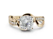 Cushion Cut Bypass Solitaire Engagement Ring Setting | Pavé and Plain Strands | Yellow Gold