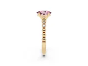 Oval Beaded Solitaire Engagement Ring Setting for a Fancy Pink Lab-Grown Diamond | Yellow Gold