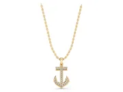 Round Lab-Grown Diamond Pavé Anchor Pendant Necklace | Pointed Flukes | Yellow Gold
