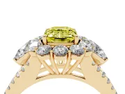 Fancy Yellow Emerald Cut Diamond Halo Split Shank Engagement Ring Set in Yellow gold with Prong-Held Center Stone