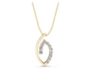 Round Lab-Grown Diamond Marquise Outline Pendant Necklace | Open Leaf Shape | Yellow Gold