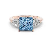 Princess Cut 3-Stone Engagement Ring Setting for a Fancy Blue Lab-Grown Diamond | Rose Gold