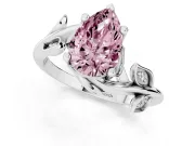 Fancy Pink Pear Cut Diamond Solitaire Twist Engagement Ring Set in Platinum with Pavé Leaf Accents