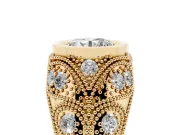 Round Vintage Bezel Engagement Ring Setting | Beaded Paisley Shoulders | Yellow Gold