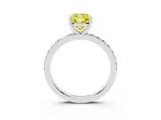 Fancy Yellow Cushion Cut Diamond Solitaire Set in Silver with Round Pavé Band and Prong Setting