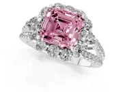 Fancy Pink Asscher Cut Diamond Halo Split Shank Engagement Ring Set in Silver with Prong-Held Center Stone