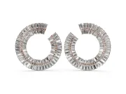 Baguette and Round Lab-Grown Diamond Fanned Open Hoop Earrings | Sunburst Rows | Rose Gold