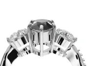 Fancy Black Pear-Shaped Lab-Grown Diamond Three-Stone Ring Set in Sterling Silver with Channel-Set Band and Prong Setting