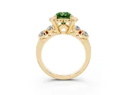 Fancy Green Radiant Cut Diamond Floral Halo Ring Set in Yellow gold with Shared Prong Band