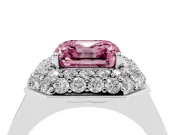 Fancy Pink Asscher Cut Diamond Halo Engagement Ring Set in Silver with Solitaire Band and Prong Setting