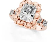 Radiant Cut Diamond Floral Halo Ring Set in Rose gold with Shared Prong Band