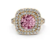 Round Halo Split Shank Engagement Ring Setting for a Fancy Pink Lab-Grown Diamond | Pavé Strands | Yellow Gold