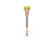 Cushion Cut Three Stone Engagement Ring Setting for a Fancy Yellow Lab-Grown Diamond | Pavé Band | Rose Gold