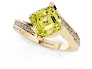 Fancy Yellow Asscher Cut Diamond Solitaire Ring Set in Yellow gold with Intertwined Pavé Twist Band