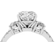 Three-Stone Cushion Cut Diamond Pavé Band Ring Set in Silver with Prong Setting