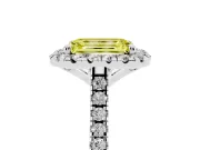 Emerald Cut Halo Engagement Ring Setting for a Fancy Yellow Lab-Grown Diamond | Tapered Band | Platinum