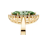 Fancy Green Marquise Cut Diamond Halo Ring Set in Yellow gold with Round Halo and Smooth Solitaire Band