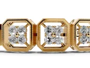 Round Diamond Tennis Bracelet Set in Yellow gold with Milgrain Bezel Setting