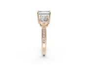Emerald Cut Three Stone Engagement Ring Setting for a Fancy Blue Lab-Grown Diamond | Tapered Pave Band | Rose Gold