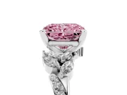 Fancy Pink Radiant Cut Diamond Solitaire Ring Set in Platinum with Marquise Twist Band and Prong Setting